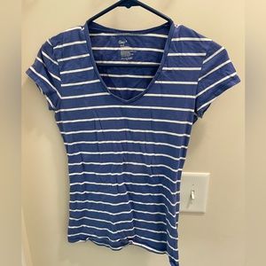 Womens Gap Blue White Striped Basic V Neck Tee Size S